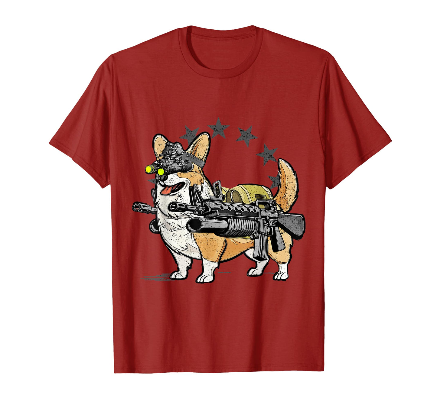 1 Nation Unisex-Adults Combat Corgi Patriotic Cartoon T-Shirt, Black, Small, Short Sleeve