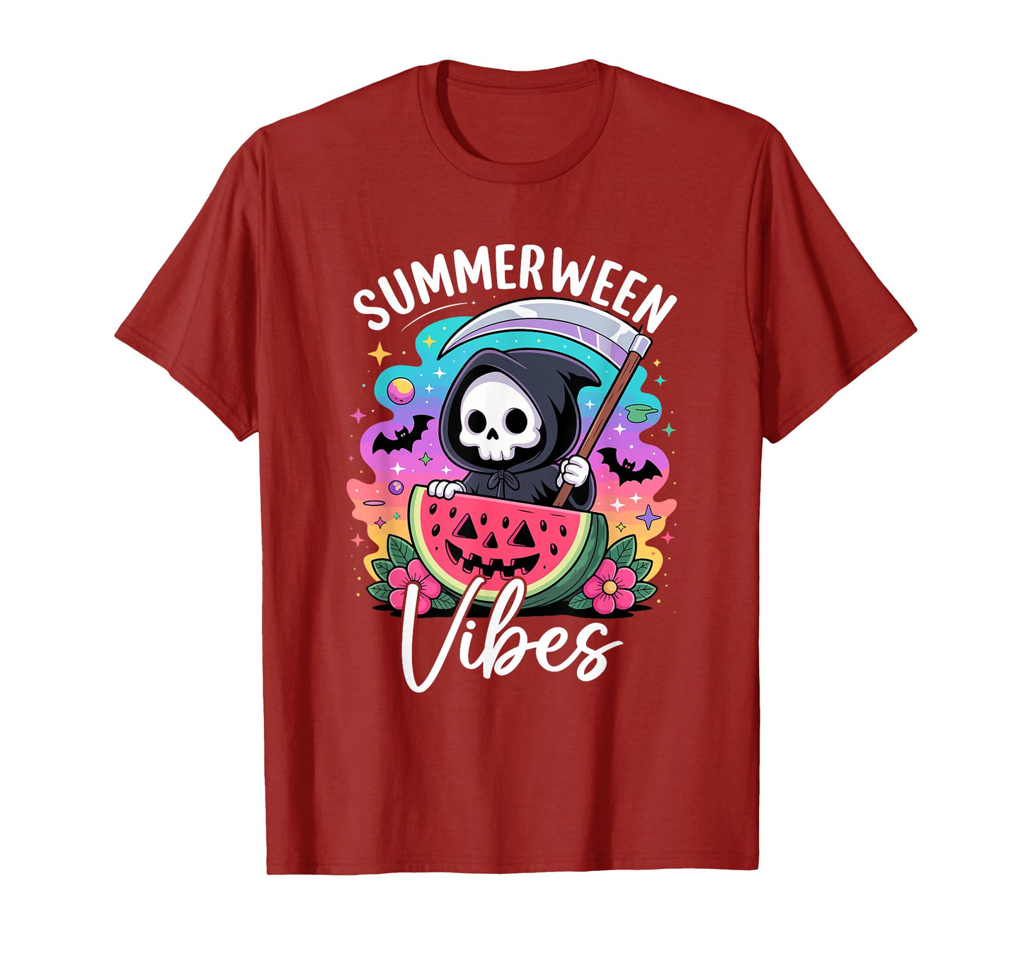 Retro Ghost Summerween Vibe Watermelon Ghost Summer Skeleton T-Shirt