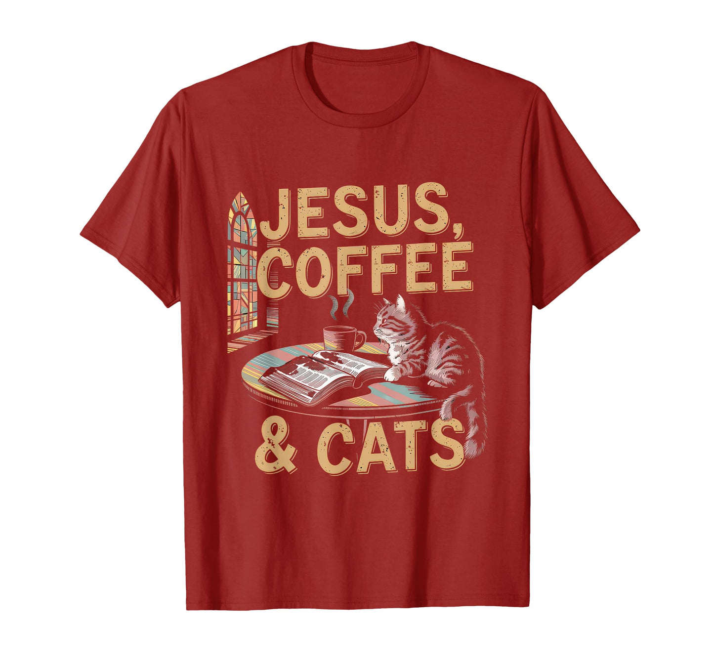Jesus Coffee Cats Funny Cute Design Jesus Lovers Christian T-Shirt