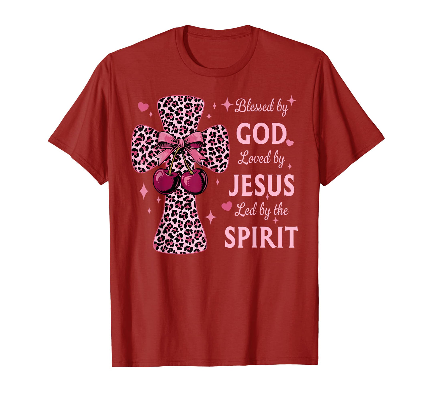 Blessed by God Loved by Jesus Coquette Leopard Cross T-Shirt