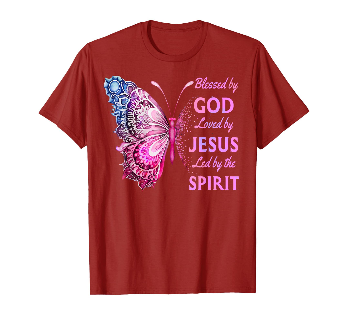 Blessed by God Loved by Jesus Pink Butterfly Christian T-Shirt