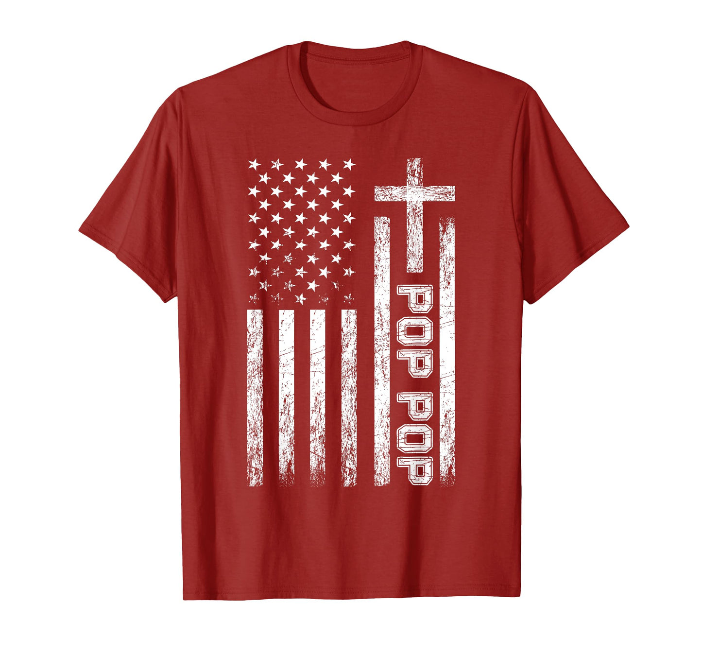 Pop Pop USA American Flag Cross Christian Grandpa Patriotic T-Shirt