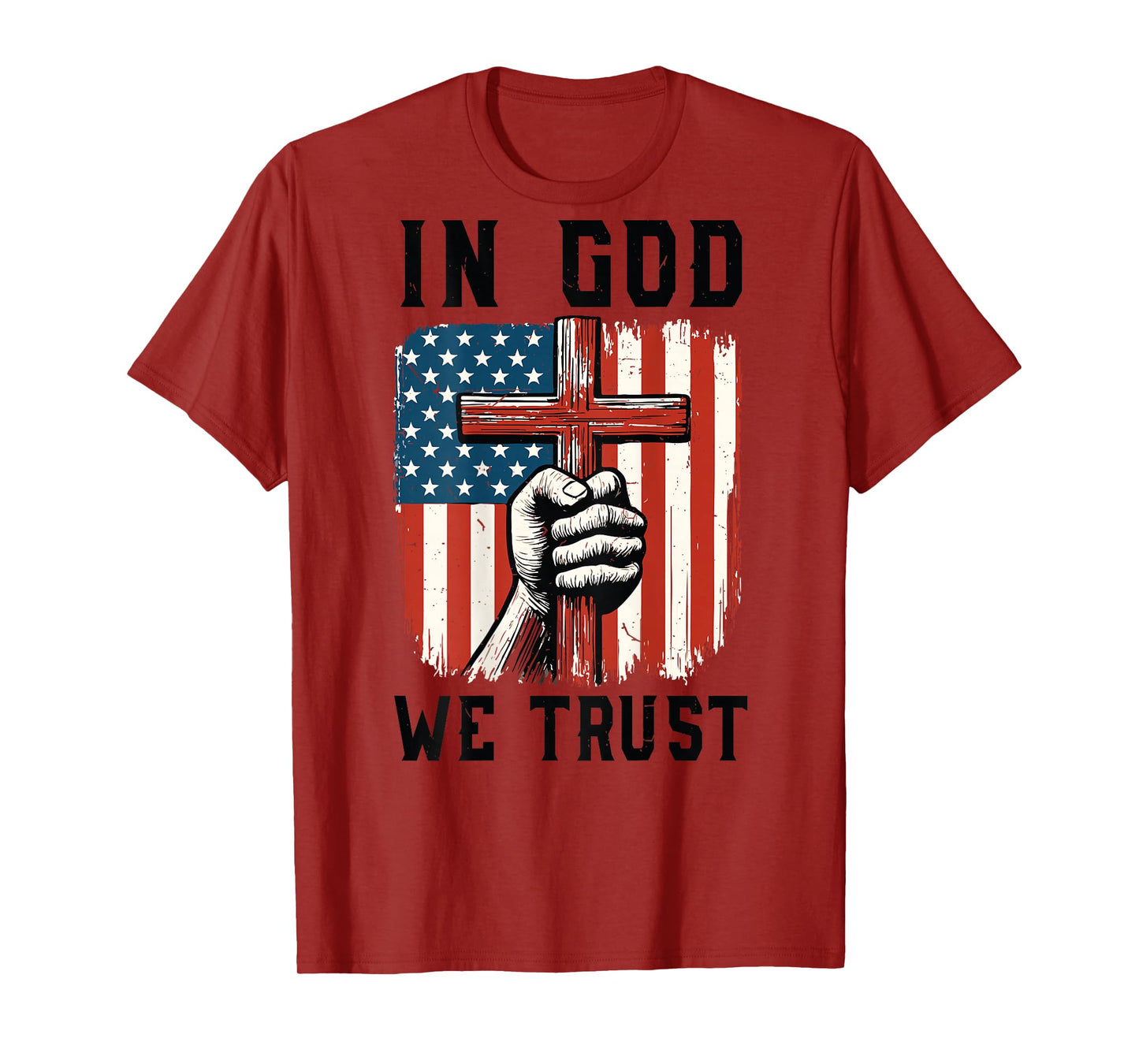 Mens in God We Trust Patriotic Christian Cross American Flag T-Shirt