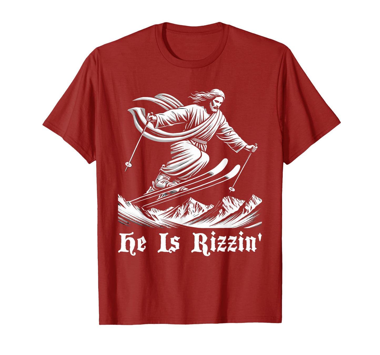 Ski Skiing jesus christ Skiis rizzin' snow christian jump T-Shirt