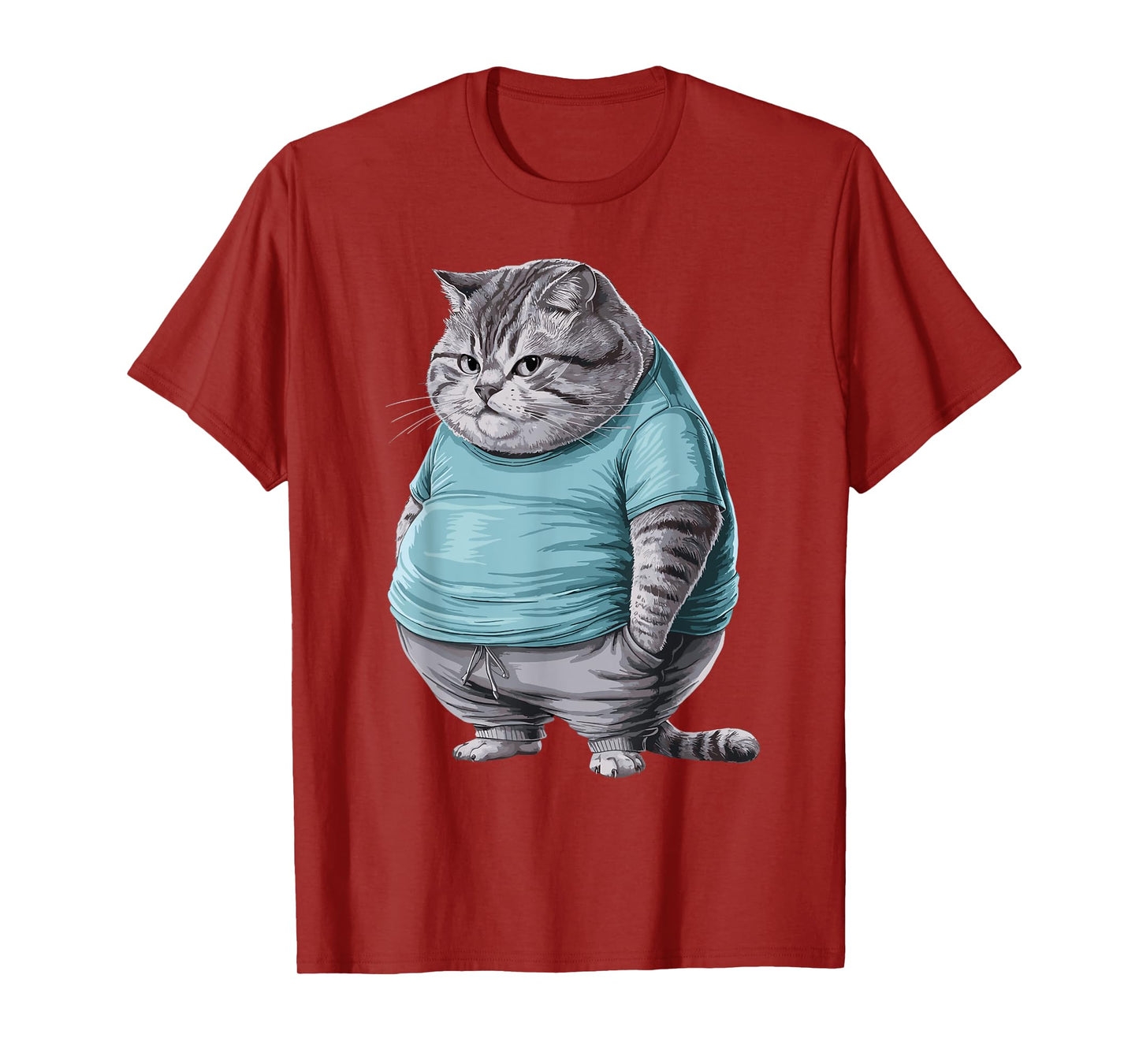 Funny Fat Sad Cat Art Design Fat Kitten Cat Lover Fat Cat T-Shirt for Men Women Girls Kids