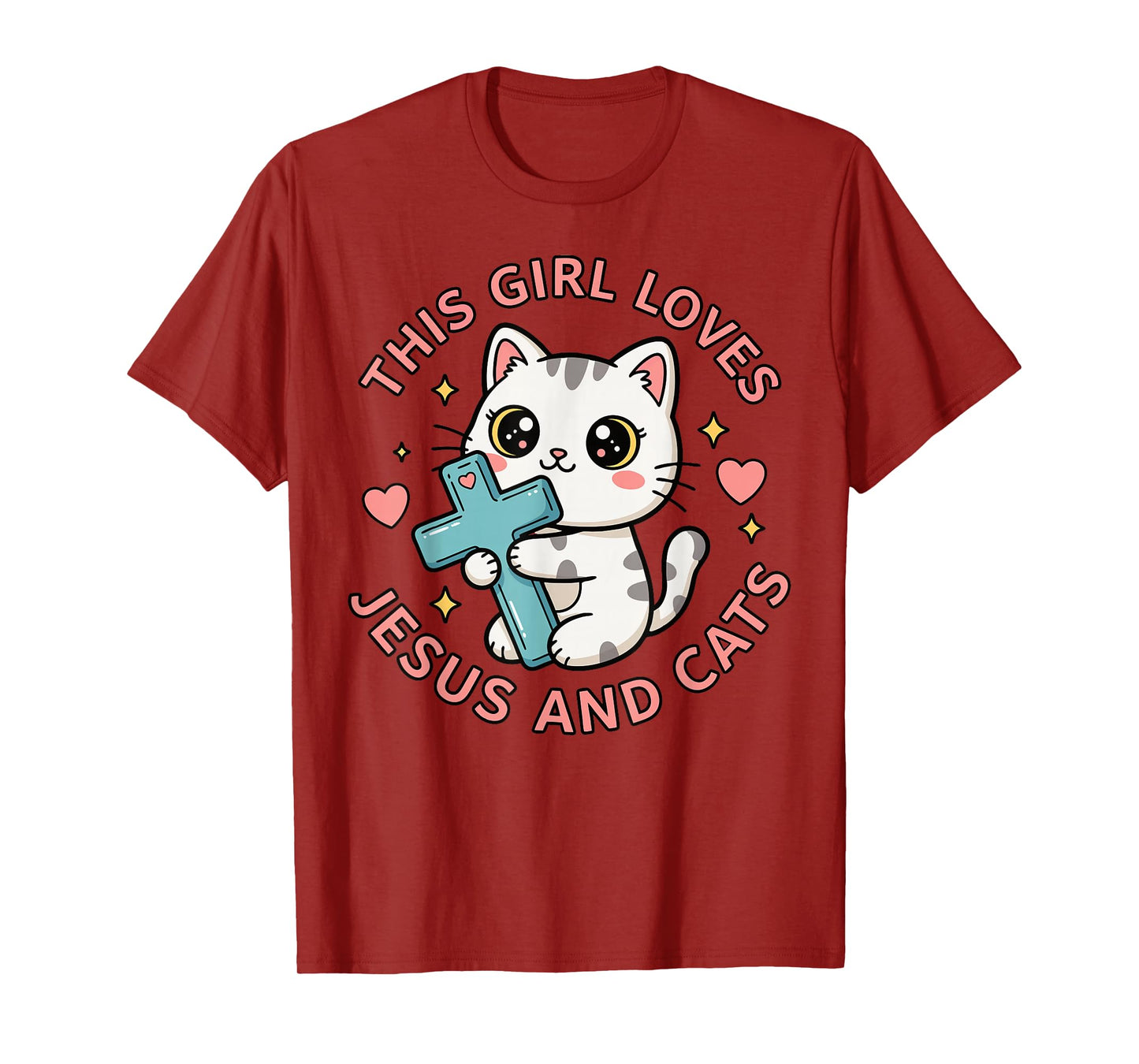 Christian This Girl Loves Jesus and Cats Cat Hugging Cross T-Shirt