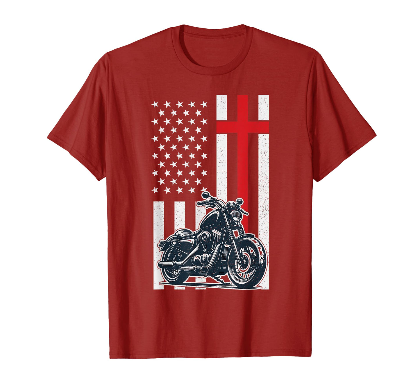 Christian Biker Motorcycle American Flag Cross T-Shirt