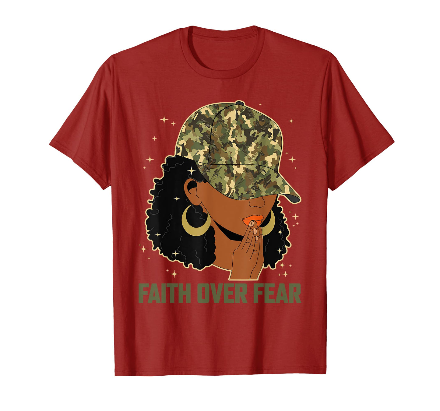 Faith Over Fear Christian Camo African American Afro Women T-Shirt