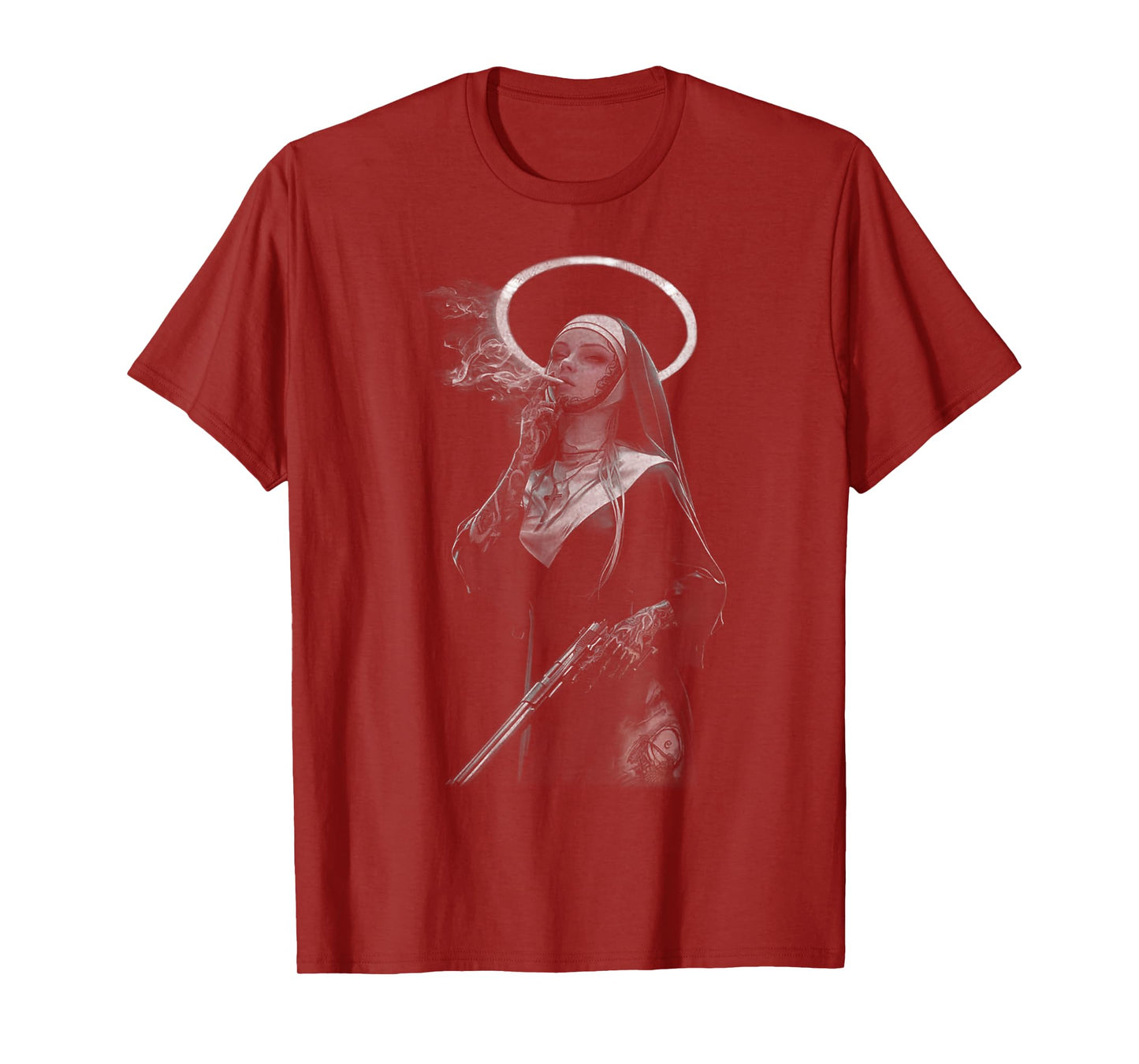 Peachbruh Vintage Cool Smoking Nun Art Dark Style T-Shirt