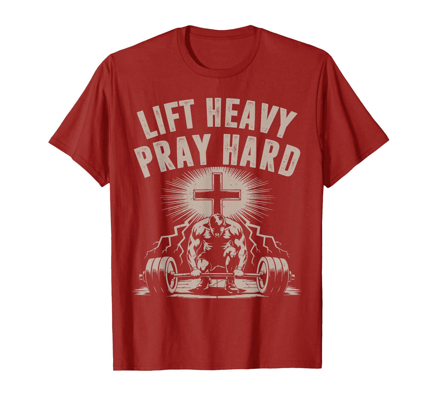 Men's Lift Heavy Pray Hard Christian Workout Jesus Gym Funny T-Shirt