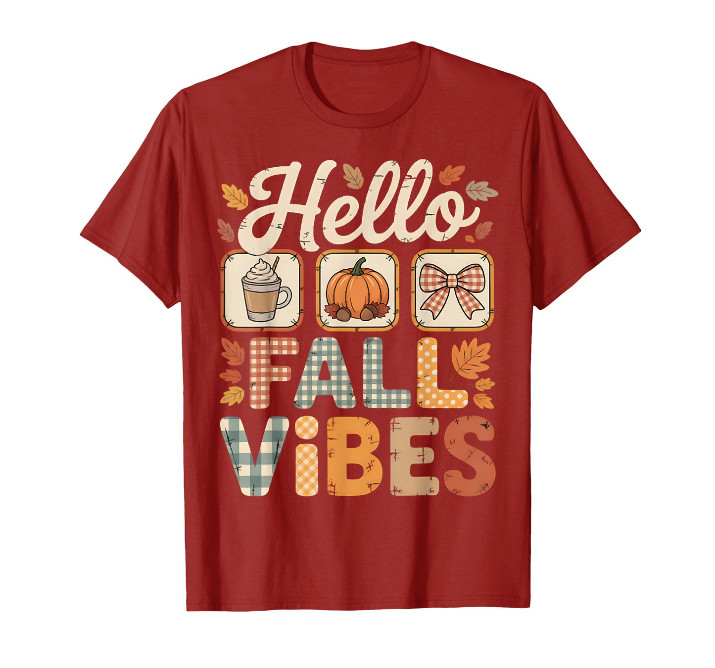 Hello Fall Vibes Autumn Pattern, Autumn Vibes Thanksgiving T-Shirt