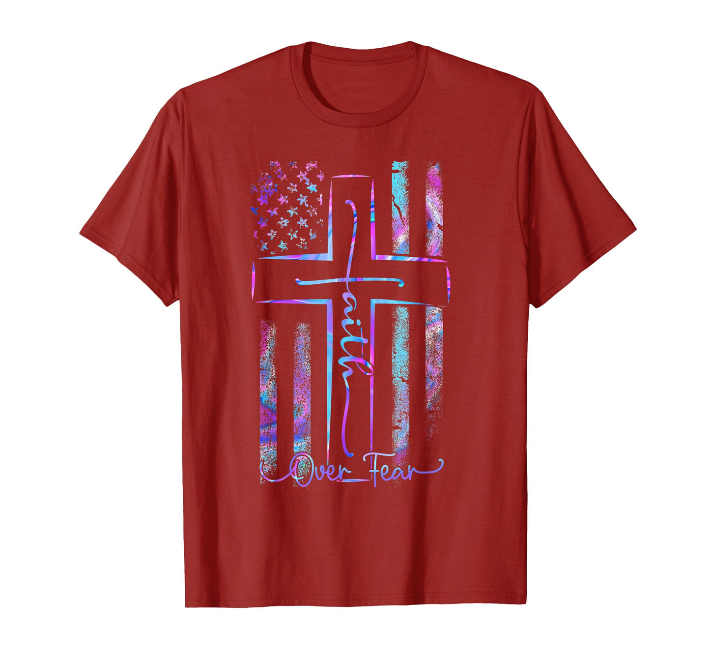 America Pride US Flag Faith Over Fear Prayer Men Women T-Shirt