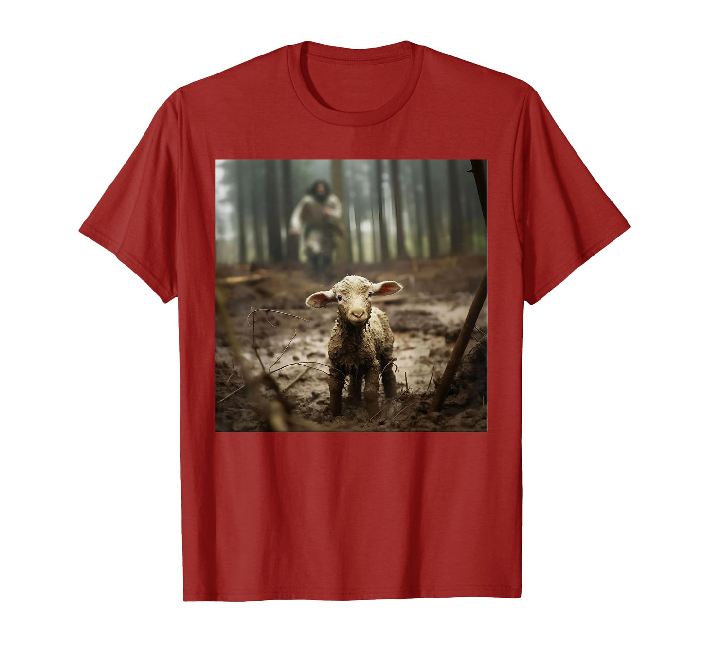 Jesus With The Sheep - Jesus Running After Lamb Art Religion T-Shirt