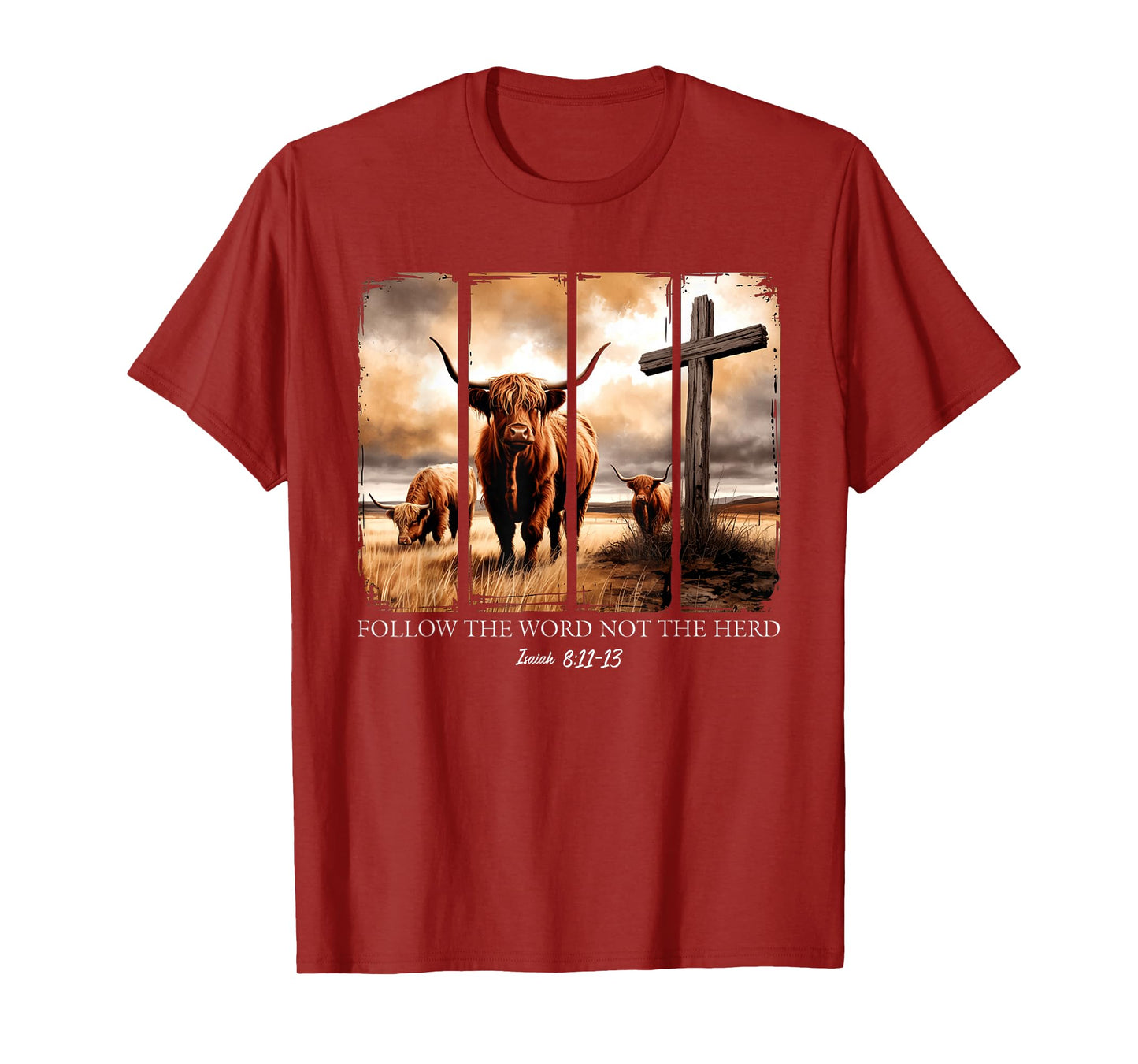 Follow The Word Not The Herd Christian Western Highland Cow T-Shirt