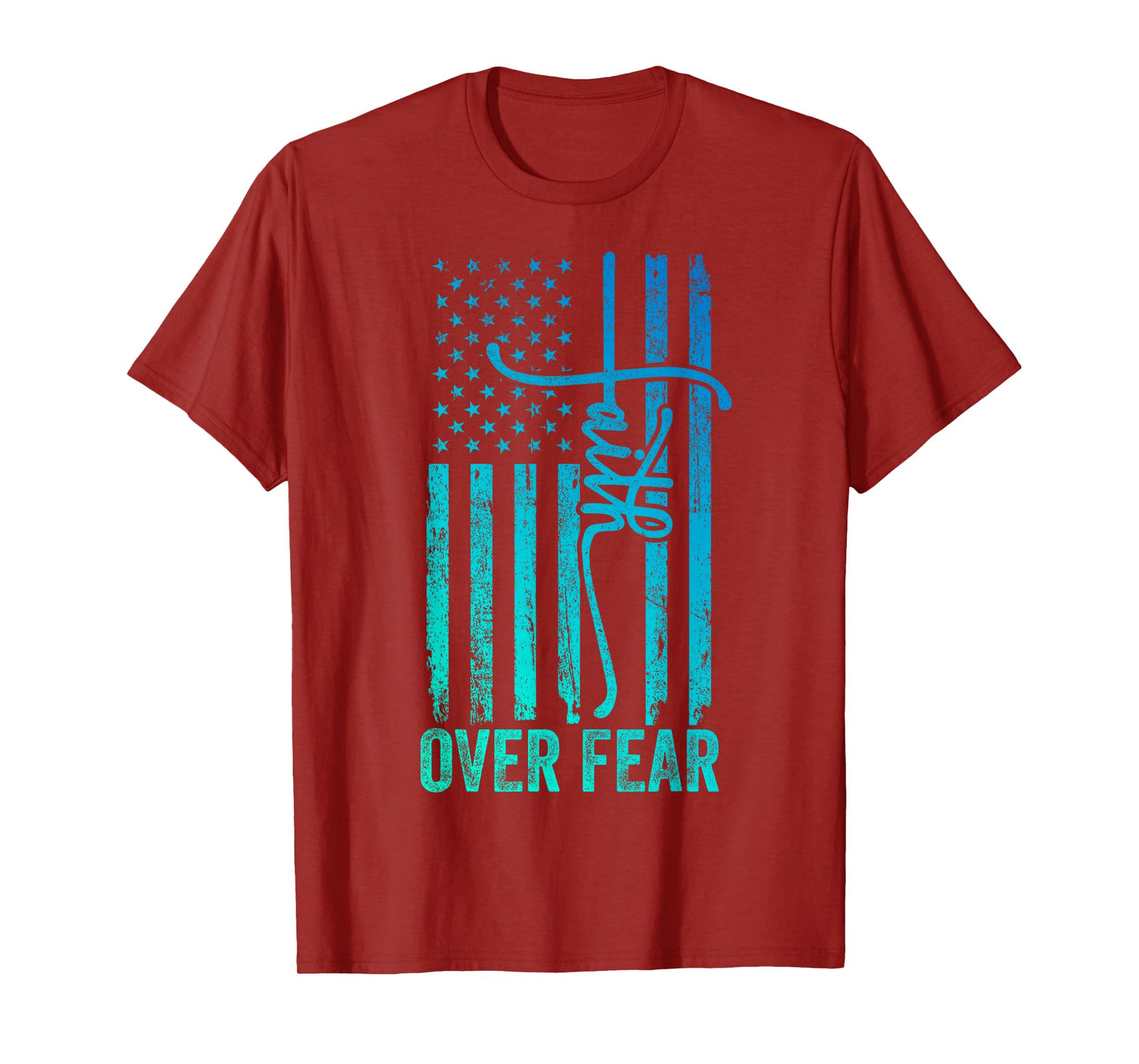 USA Flag Patriotic American Gift USA Faith Over Fear Prayer T-Shirt