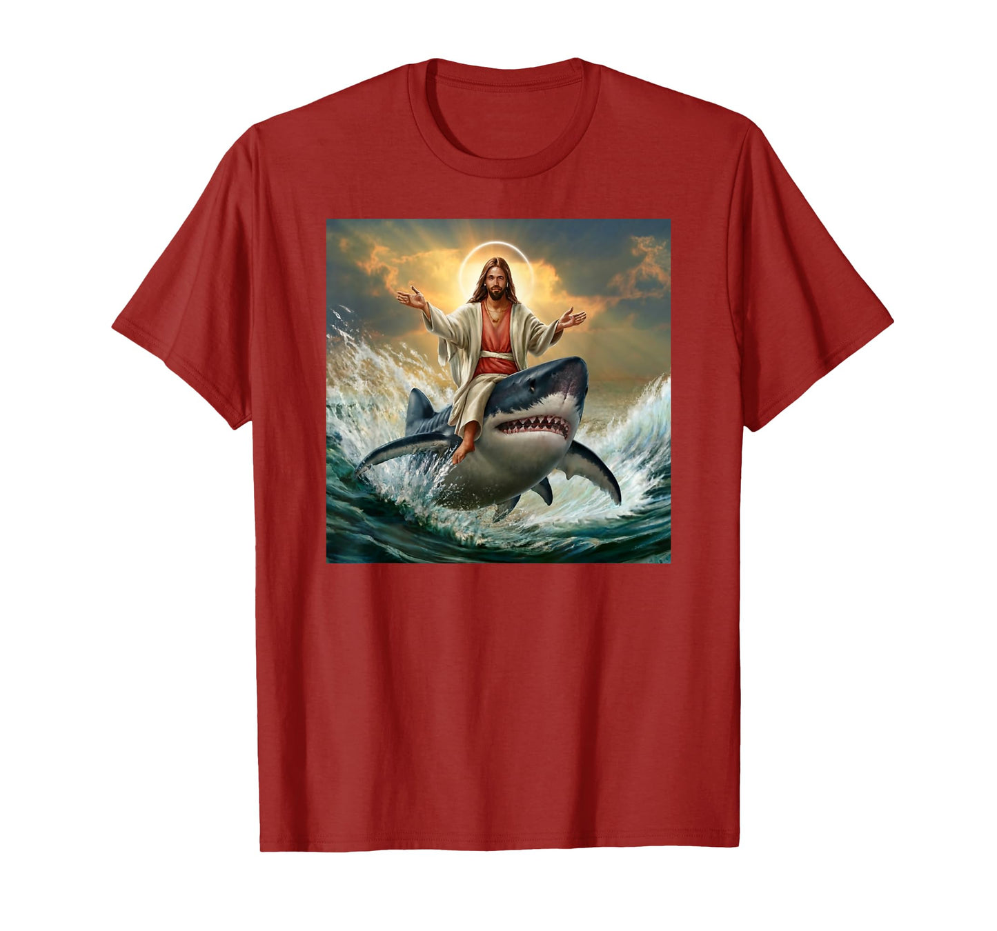 Christian Jesus Riding Shark Funny Shark Jesus Lover T-Shirt