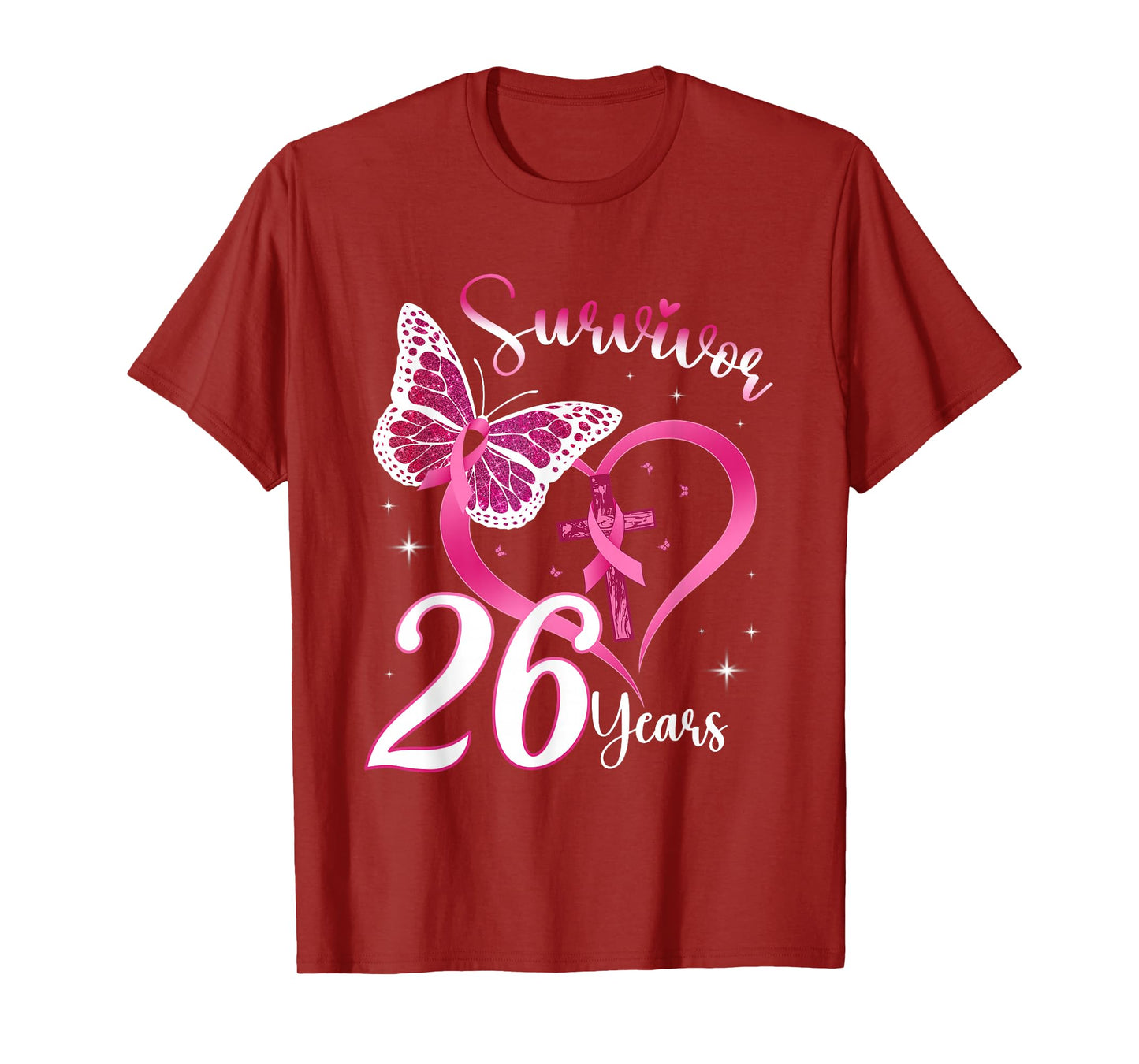 Breast Cancer Survivor Pink Ribbon Butterfly 26 Years Gift T-Shirt