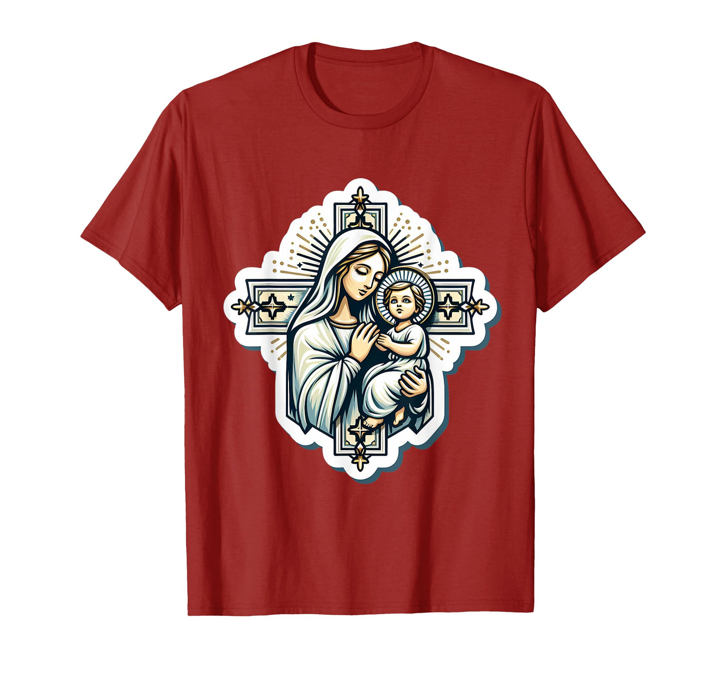 Saint Mary with Baby Jesus Christ Santa Maria Cross Panagia T-Shirt