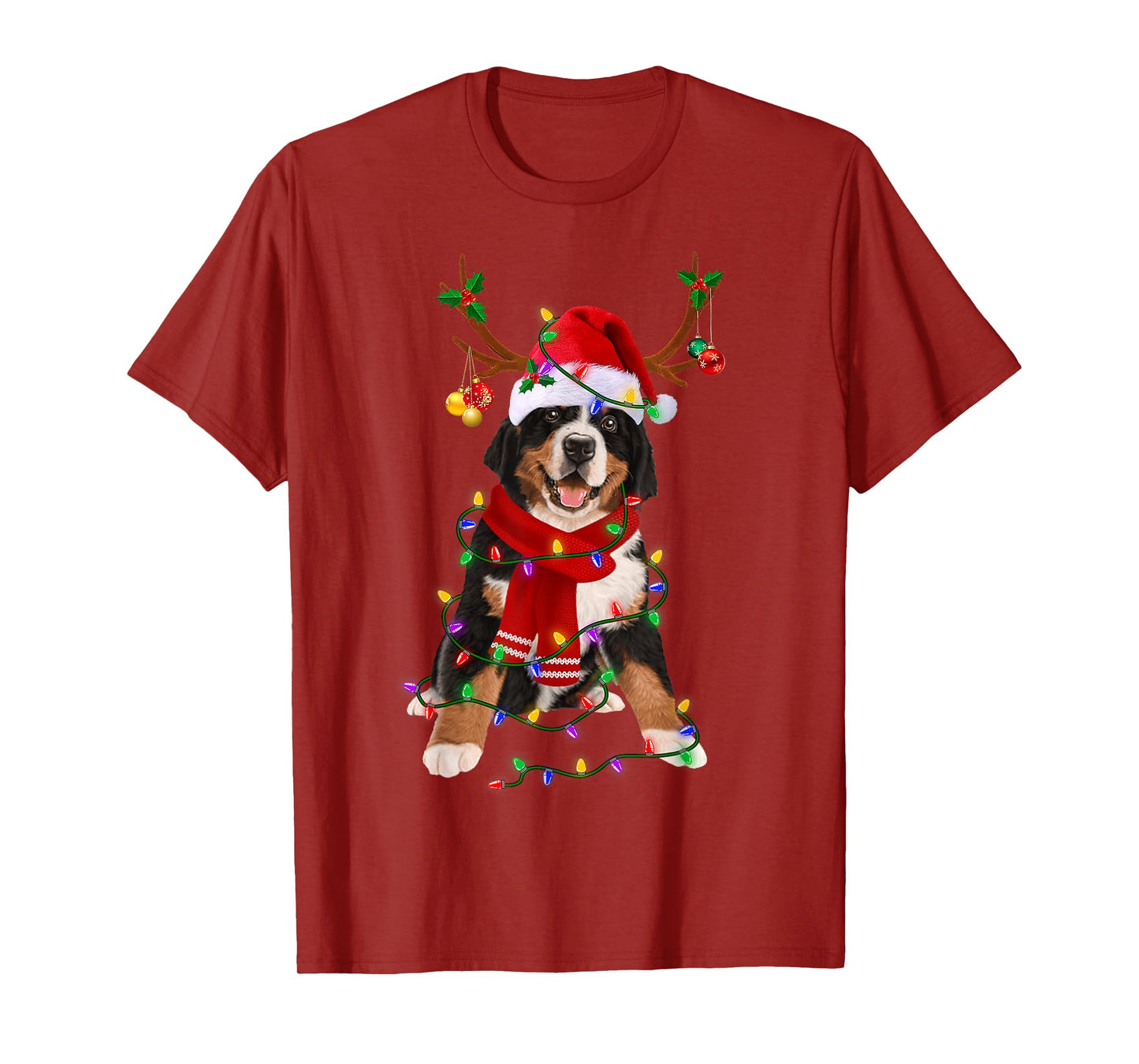 Bernese Mountain Christmas Lights Matching Family Dog Lover Men Women Kids T-Shirt