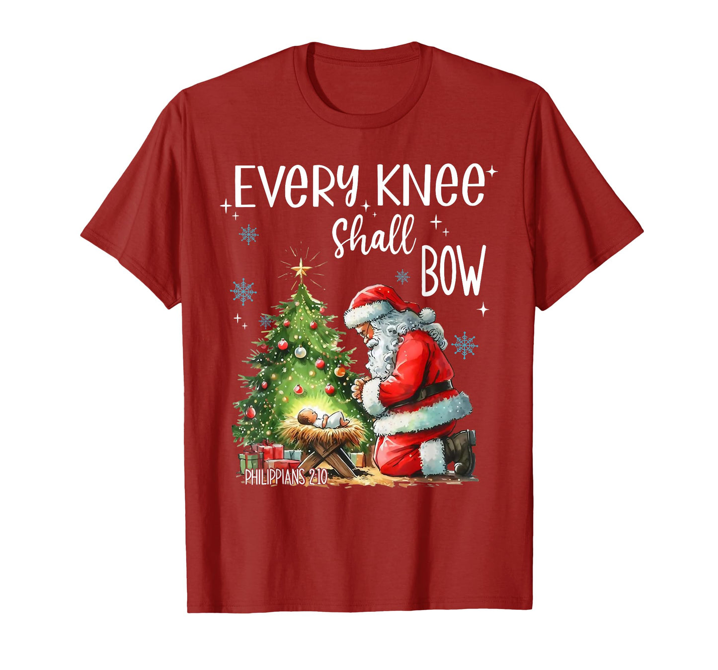 Every Knee Shall Bow Santa Claus Jesus Christian Christmas T-Shirt
