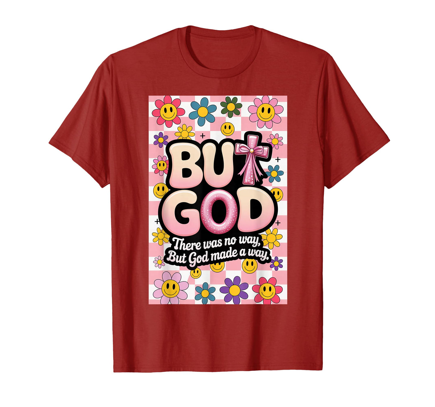 But God Pink Christian Floral Bow Teen Girls Scripture T-Shirt