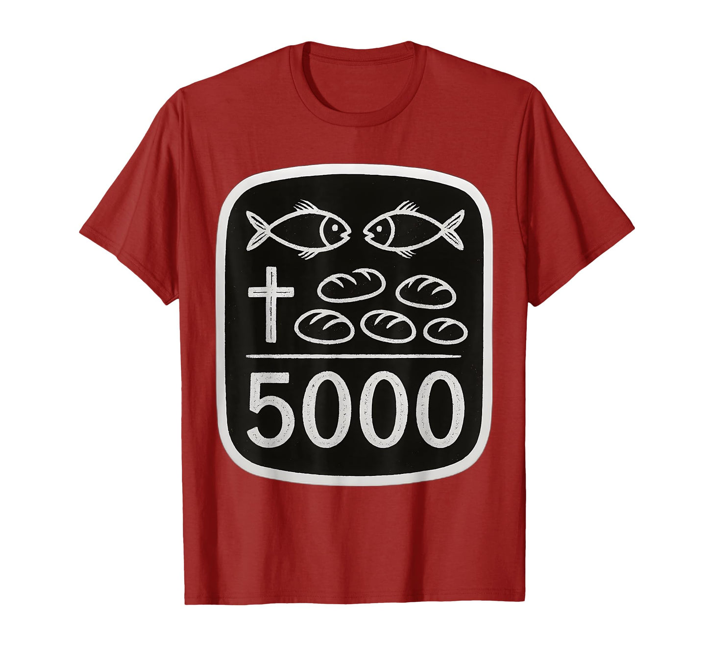 2 Fish 5 Breads Jesus Feeds 5000 Cross Christian Bible Verse T-Shirt