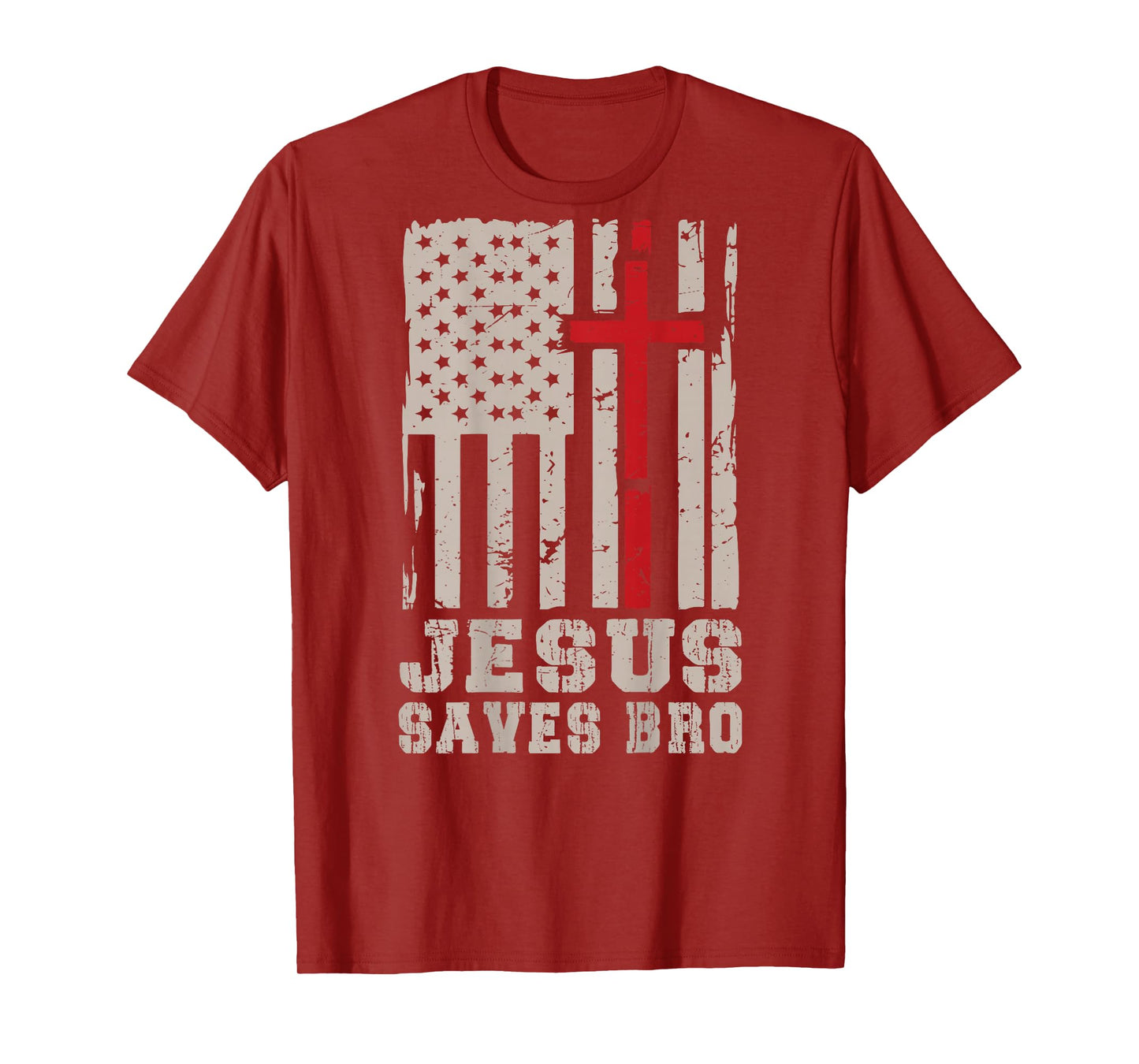 Christian Patriotic Jesus Save Bro Cross Faith American Flag T-Shirt