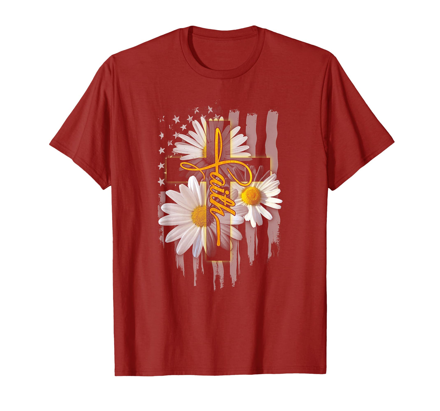 Faith Cross Casual Cross Daisy US Flag Floral T-Shirt