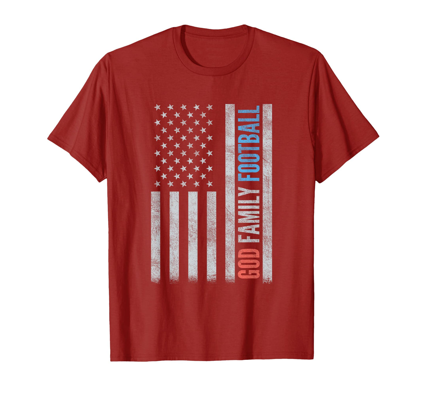 God Family Football with USA Flag Christian Faith Patriotic T-Shirt