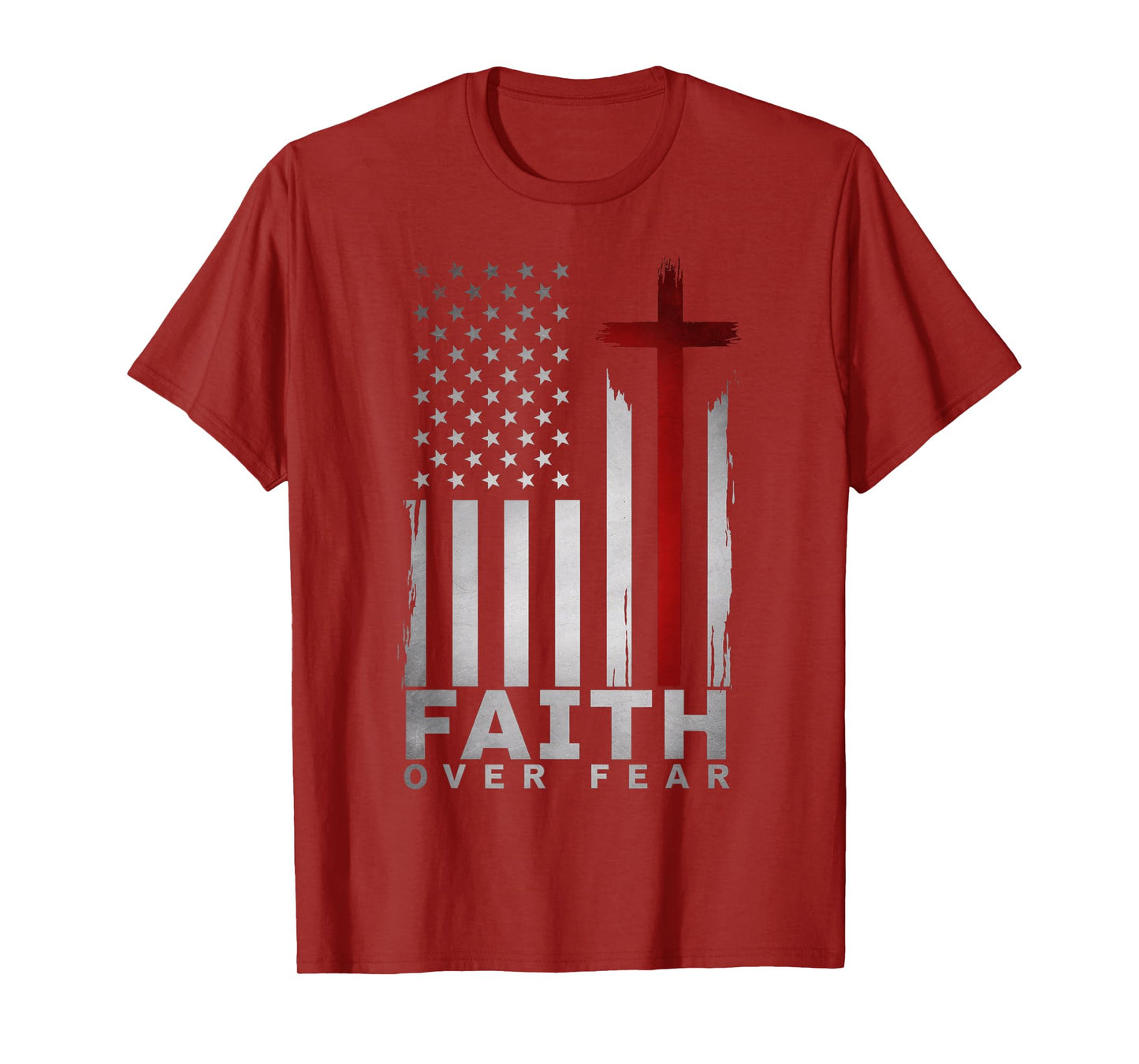 Patriotic Christian American USA Flag Cross Faith Over Fear T-Shirt