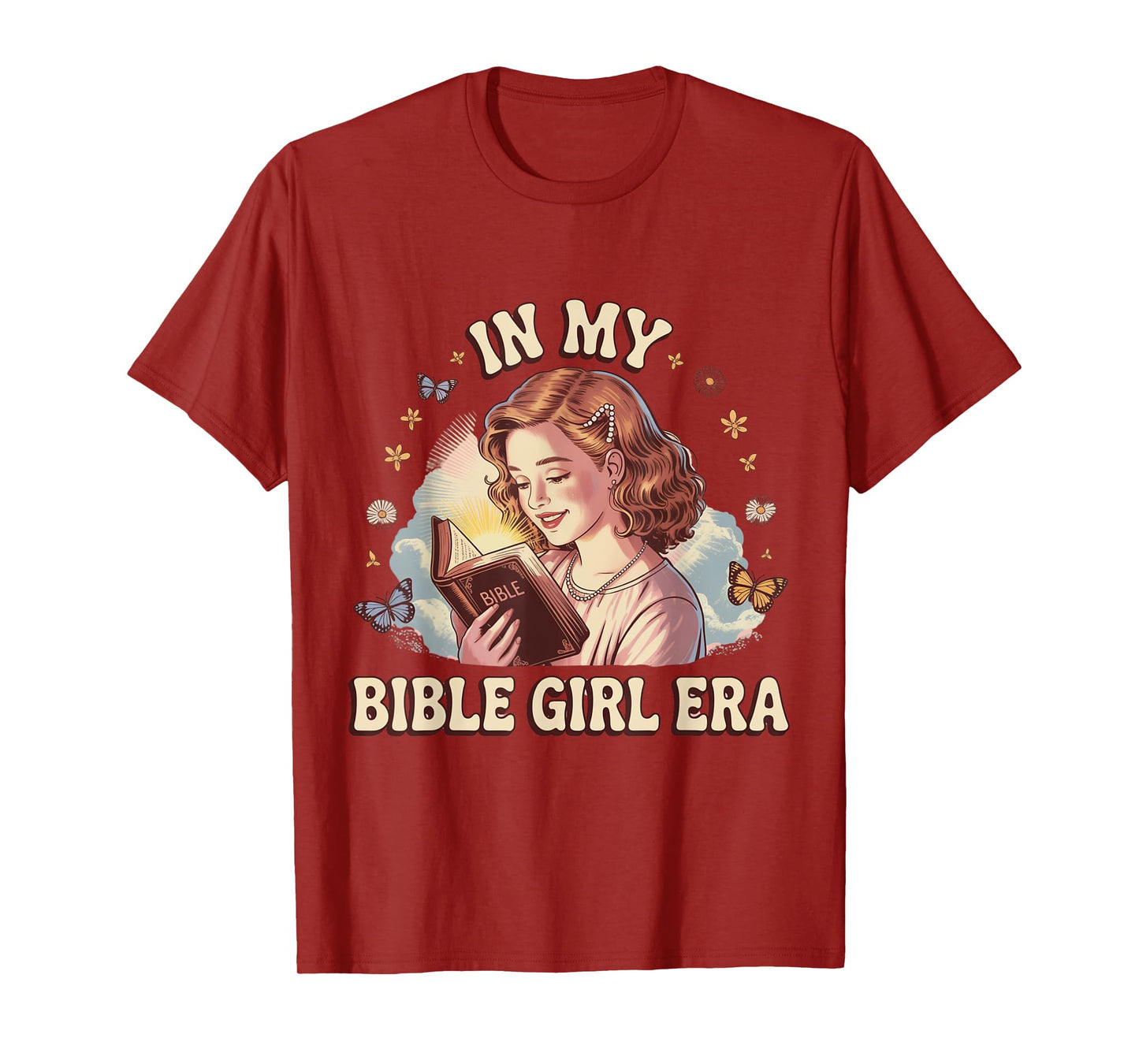 Bible Girl Era Retro Faith Butterfly Floral Aesthetic T-Shirt