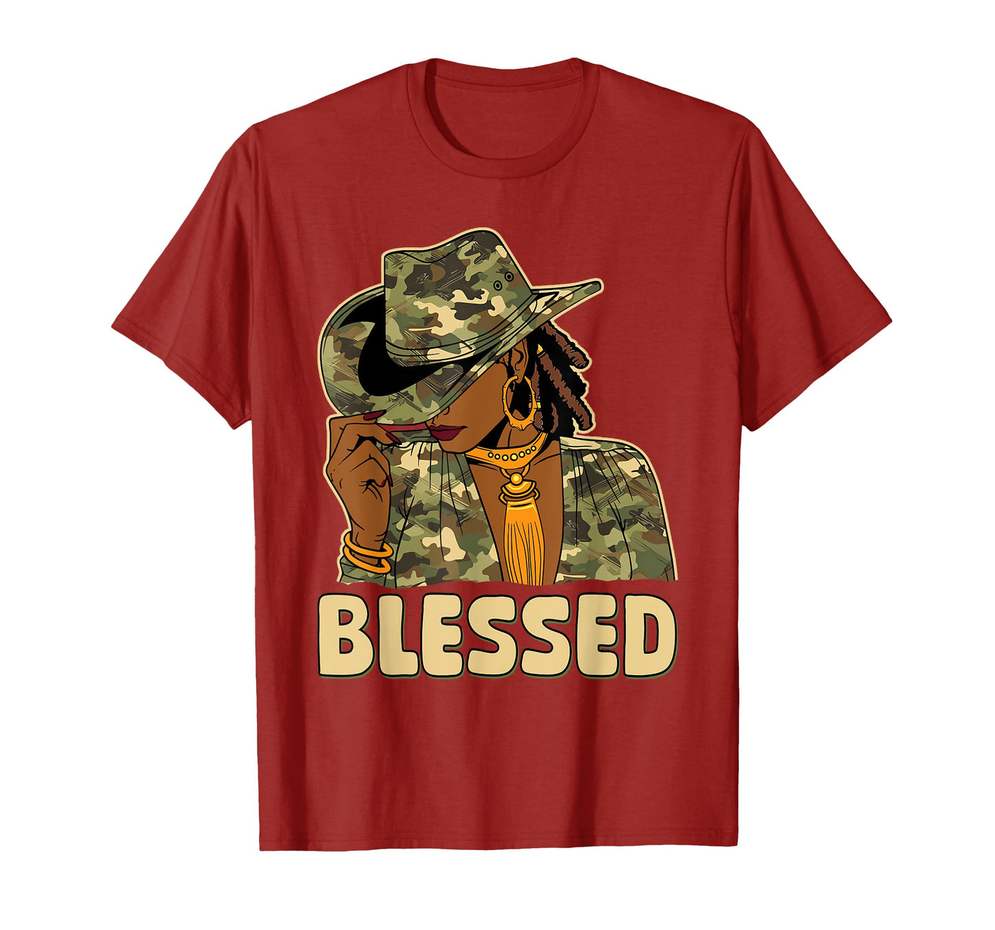 Blessed Black Cowgirl Western African Camo Christian Woman T-Shirt