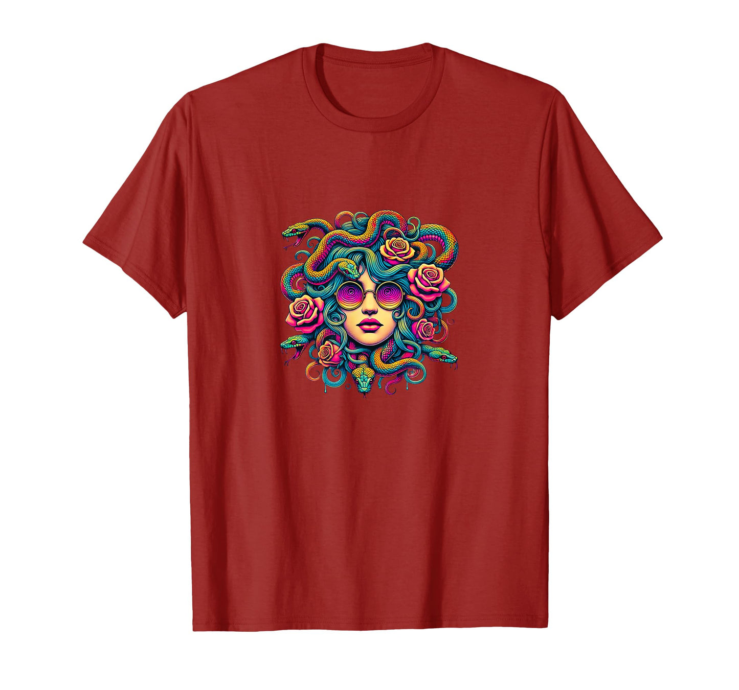 Greek Mythology Medusa Snakes Roses Retro Groovy T-Shirt