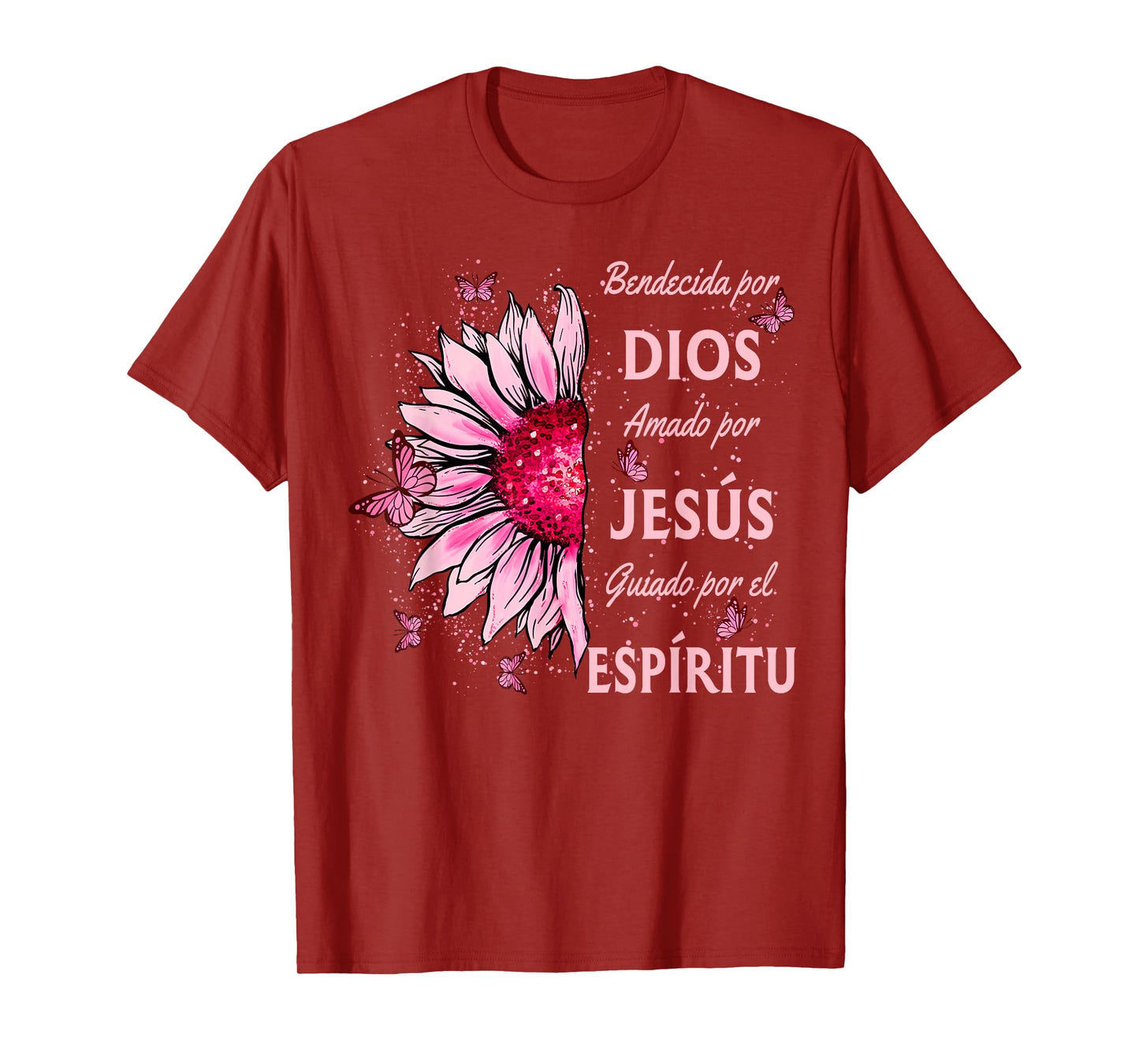 Blessed By God Loved By Jesus Pink Sunflower Spanish T-Shirt