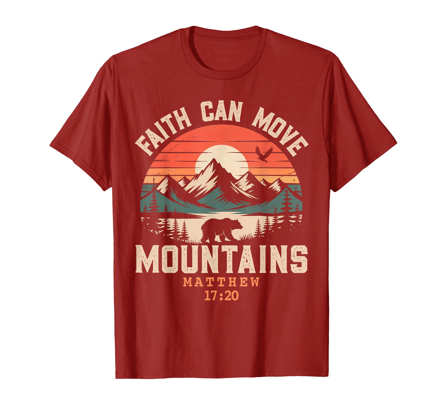 Faith Can Move Mountains Retro Sunset Bible Verse Christian T-Shirt