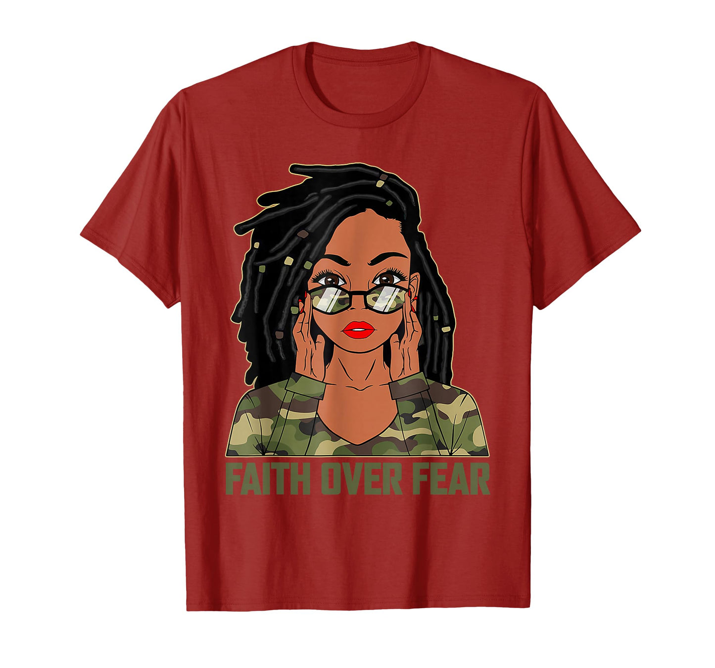 Faith Over Fear Christian Camo African American Afro Women T-Shirt