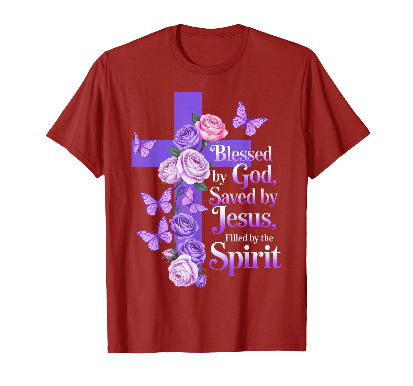 Blessed by God Saved by Jesus Butterfly Cross Christian T-Shirt