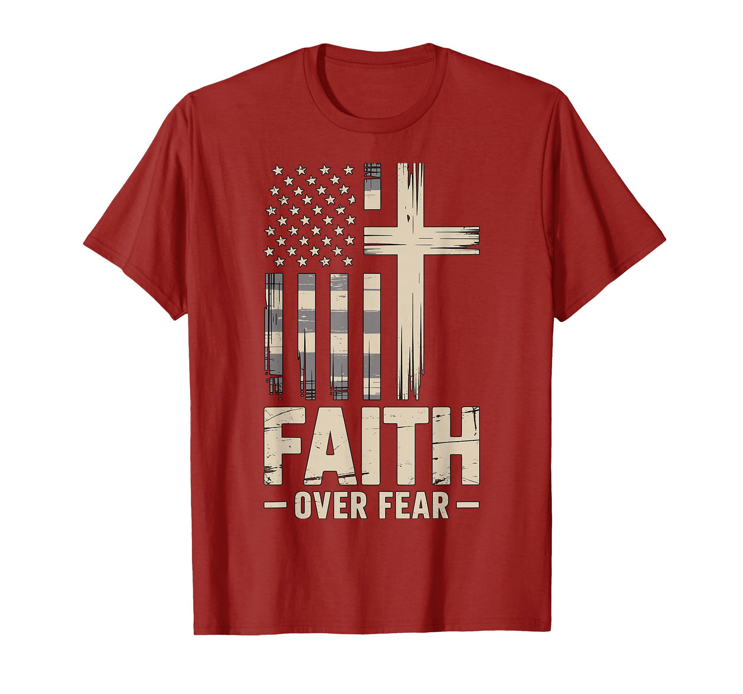 Faith Over Fear Cross American Flag T-Shirt