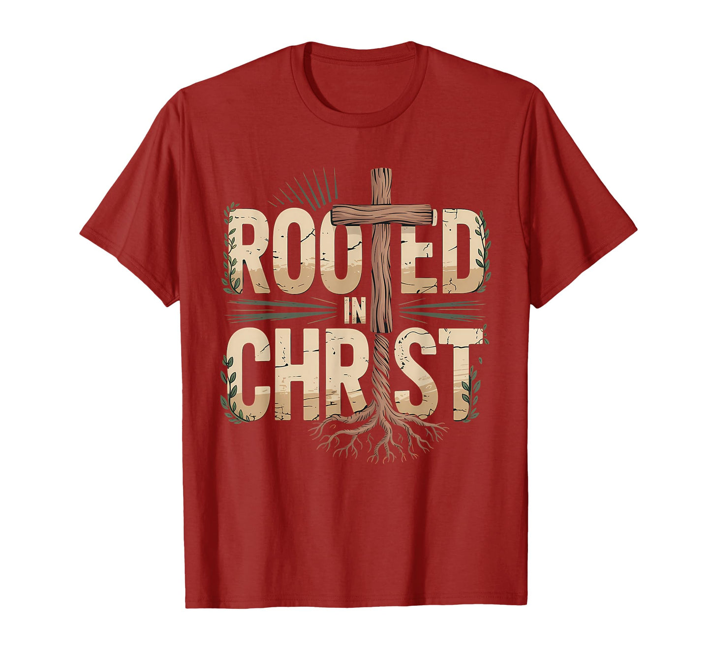 Rooted in Christ Jesus Cross Christian Faith T-Shirt