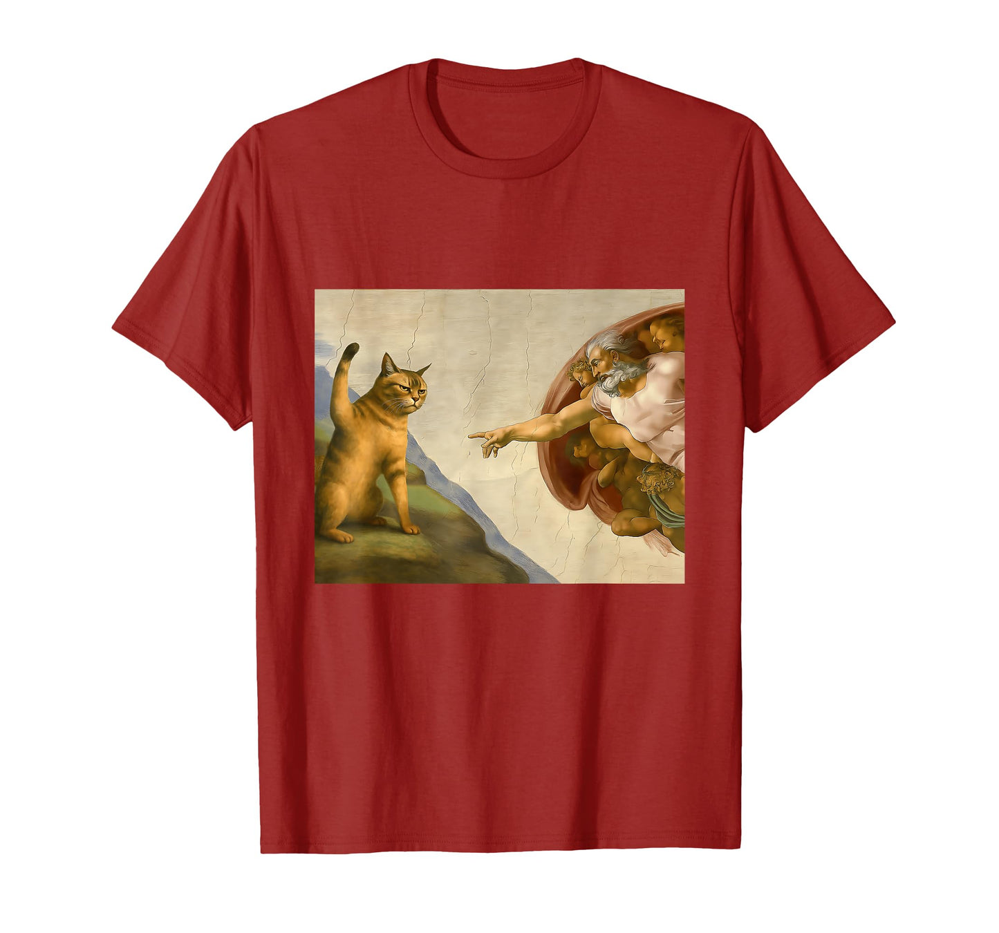 Funny Cat God Creation Of Adam-Michelangelo Jesus Art Meme T-Shirt for Men Women