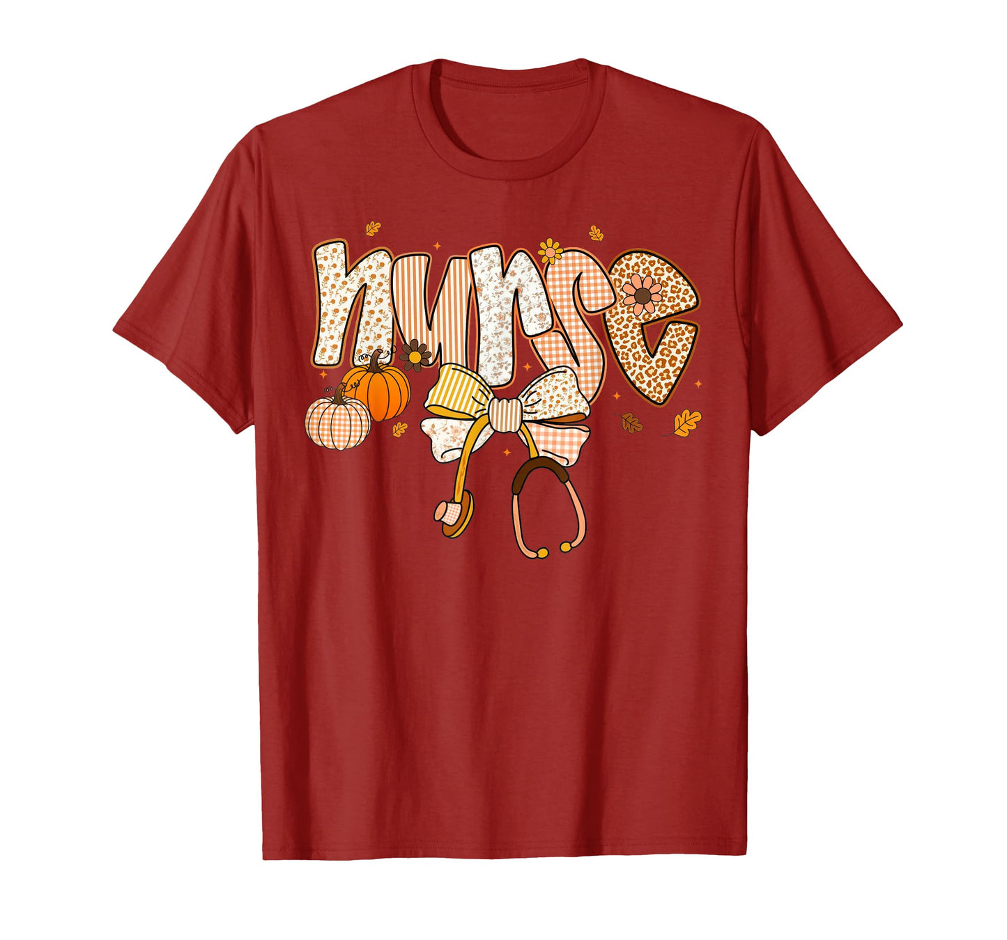 Thankful Nurse Fall Thanksgiving Stethoscope Coquette Bow T-Shirt