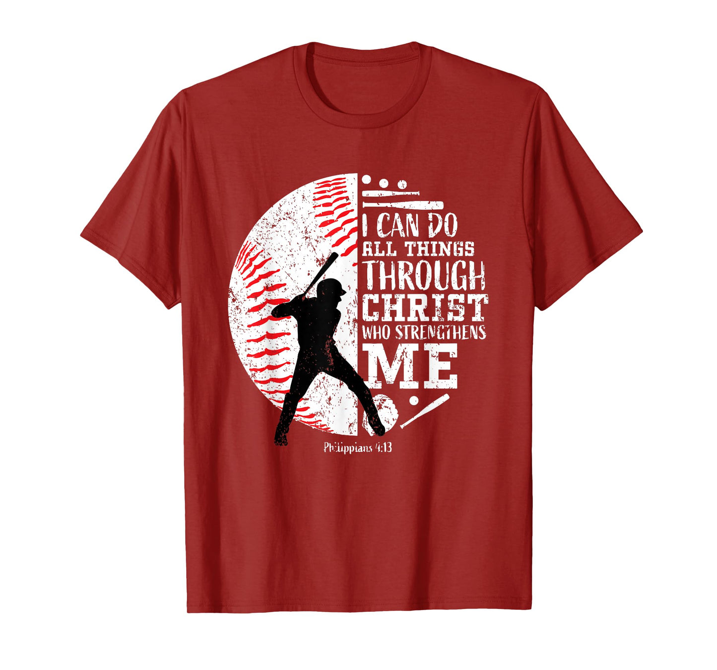 Philippians 4:13 Baseball Player Graphic With Bible Verse T-Shirt