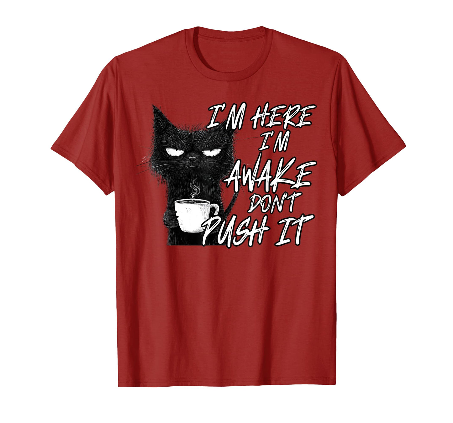 Sarcastic Cat Funny Cat I'm Here I'm Awake Don't Push It T-Shirt for Men Women