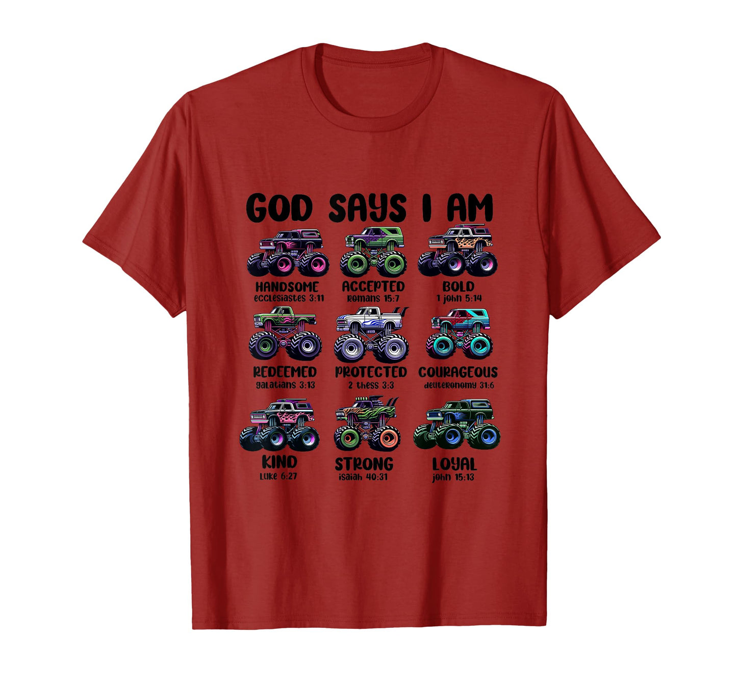 Funny God Says I Am Monster Truck Christian Bible Kids Boys T-Shirt