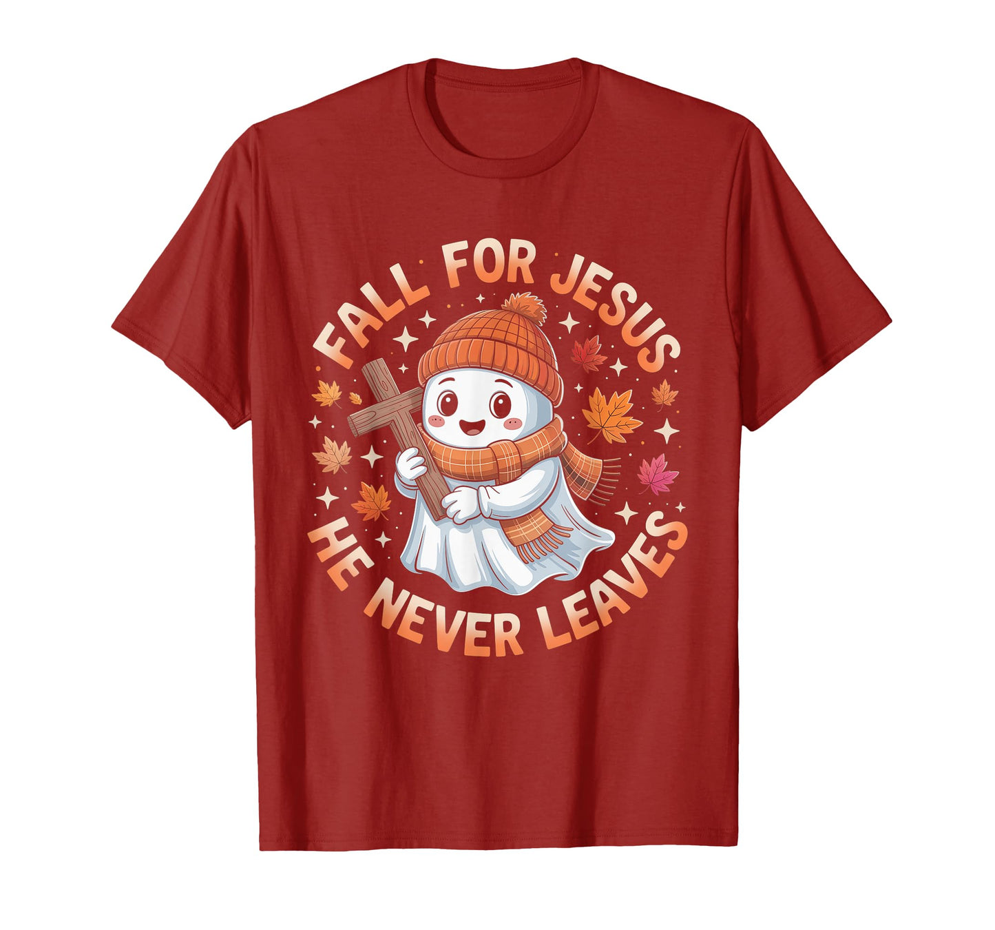 Fall for Jesus He Never Leave Cute Ghost Retro Halloween T-Shirt