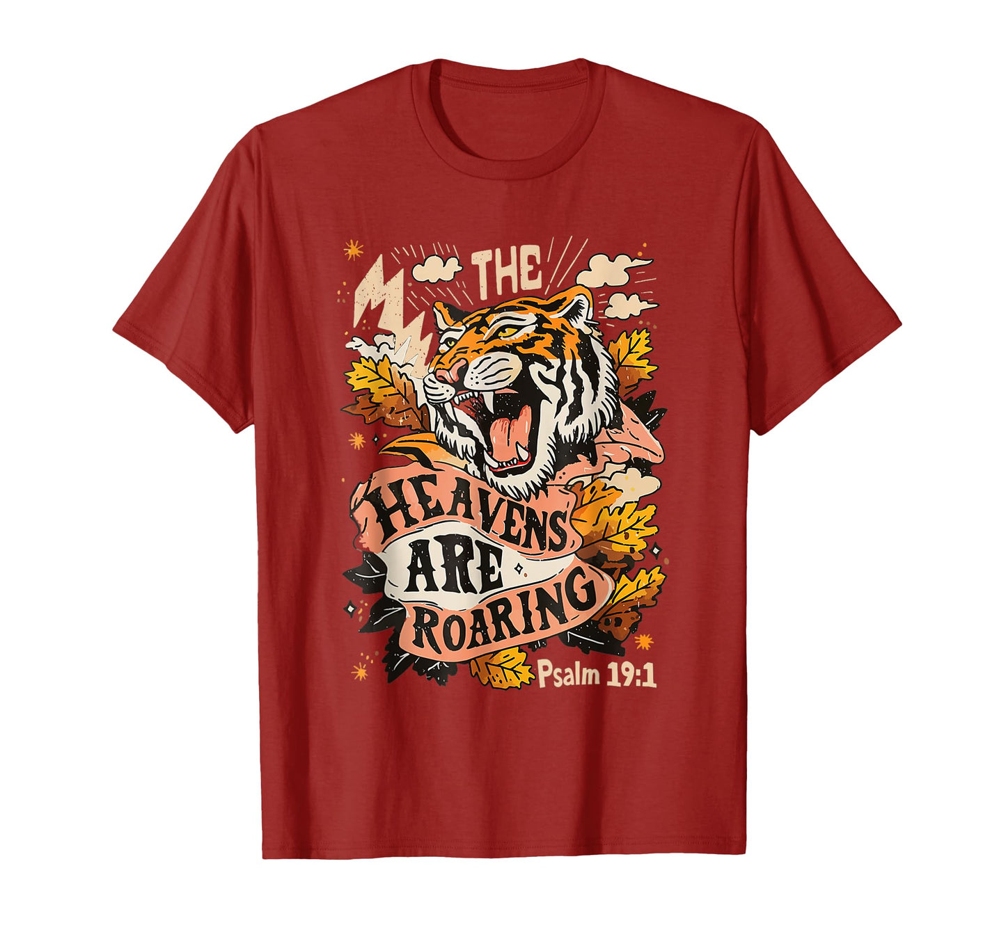 The Heavens are Roaring Psalm 19:1 Retro Fall Tiger Graphic T-Shirt