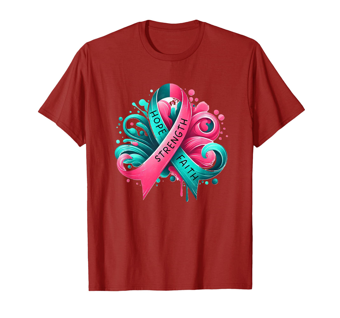 Hope Faith Strength Breast Cancer Awareness and Support T-Shirt