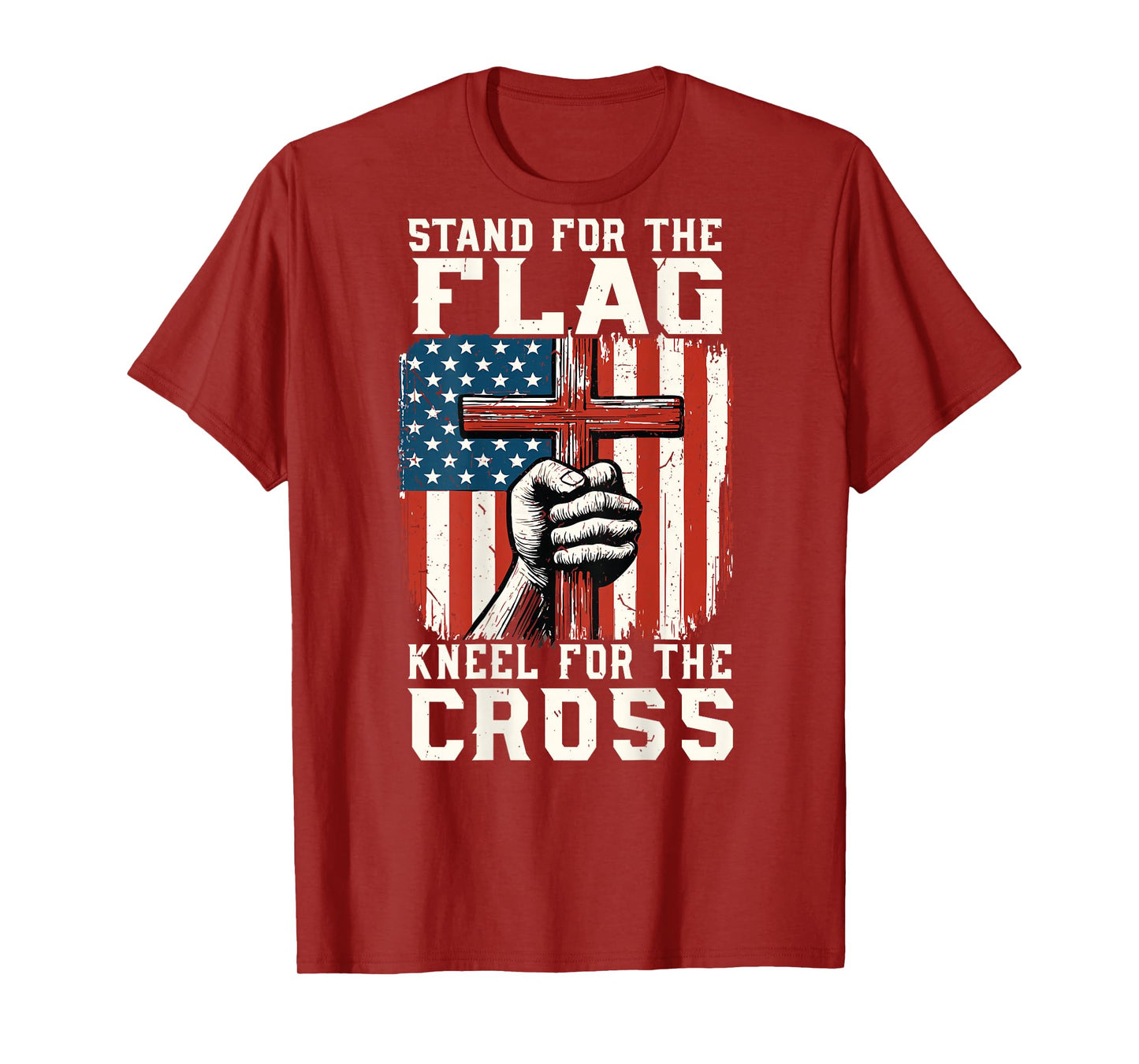 Men Stand for Flag Kneel The Cross Patriotic Christian Faith T-Shirt