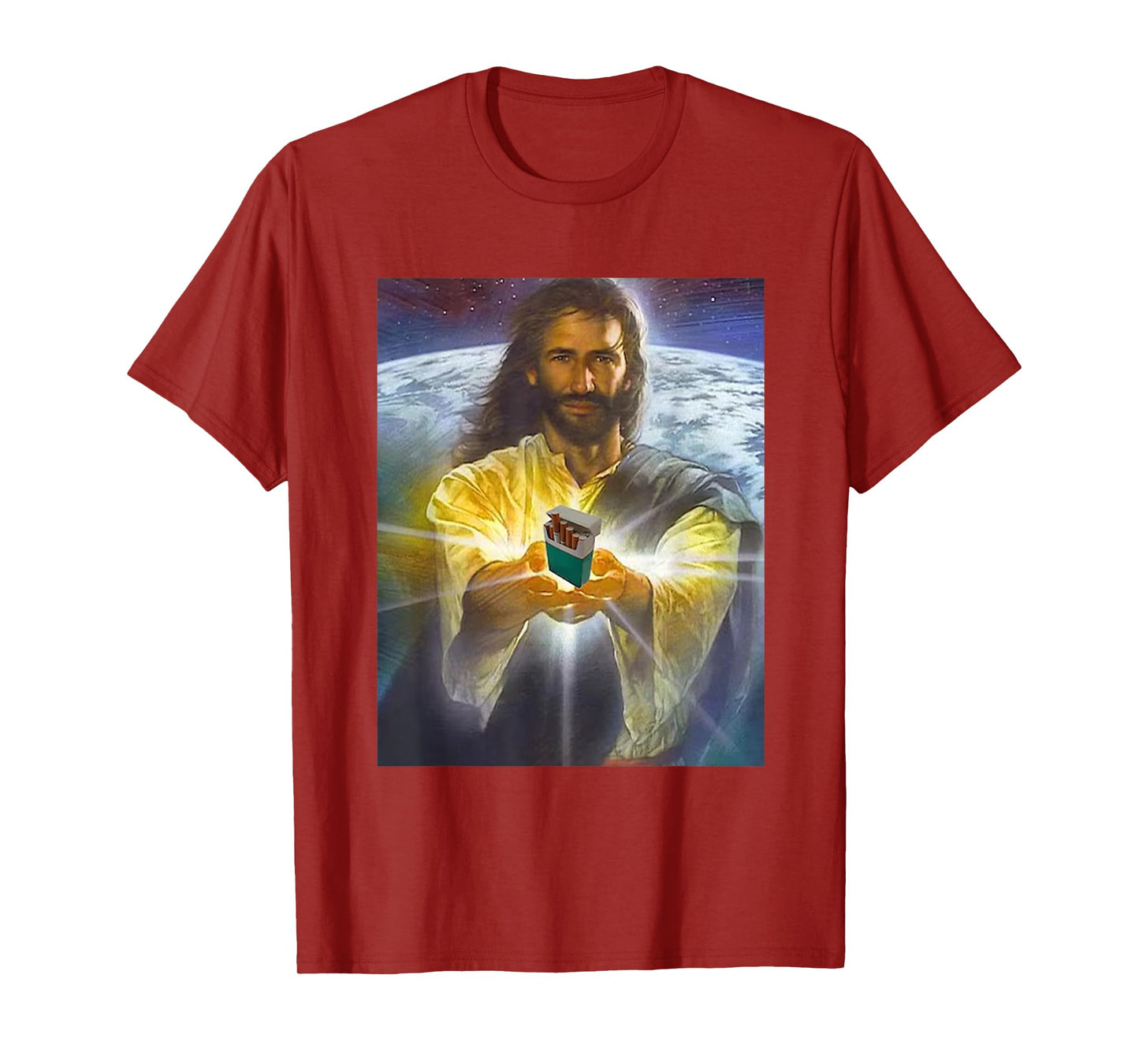 Jesus Holding Cigarettes Funny Jesus Unisex-Adults Black Short Sleeve T-Shirt Small