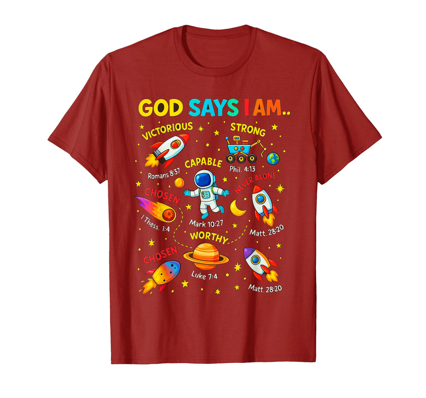 God Says I Am Outer Space Themed Bible Christian Kids Boys T-Shirt